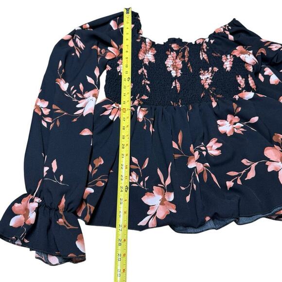 Haptics By Holly Harper Blouse Ruching Sz 2X Black Floral Comfort Relaxed Peplum - Picture 7 of 7